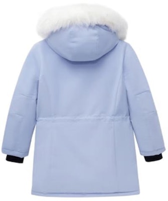 (Women) New Balance Blue Hooded Puffer Jacket with Logo Print and Fur Collar. 5PC44432-LBL Lookbook (Women) New Balance Blue Hooded Puffer Jacket with Logo Print and Fur Collar. 5PC44432-LBL