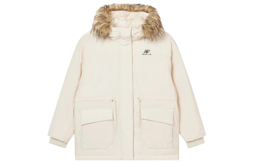 Order (W) ニューバランス 隠しジップフードダウンジャケット クリームホワイト ロゴプリント入り. AWJ23330-TCM
