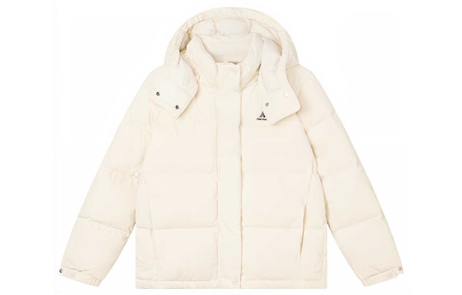 (Women) New Balance  Ivory White Logo Patch Hooded Puffer Jacket. NC5PC44172-lv