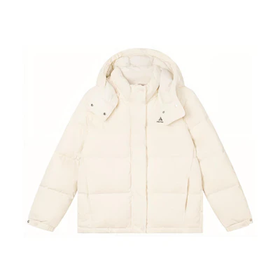 (Women) New Balance Ivory White Logo Patch Hooded Puffer Jacket. NC5PC44172-lv