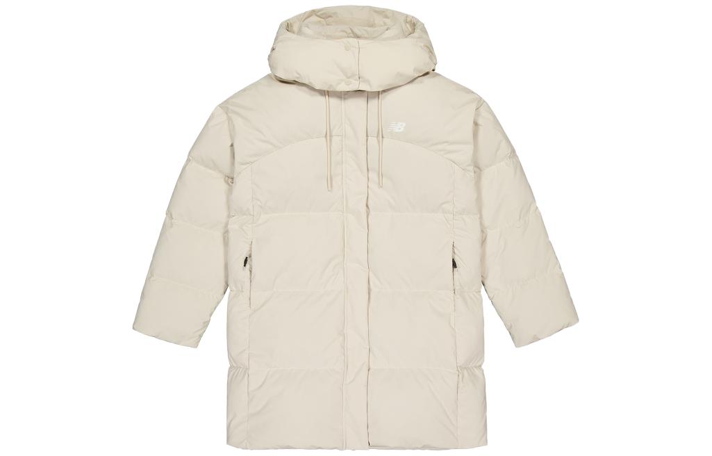 (Women) New Balance  Khaki Down Jacket with Hood and Solid Color Design. NPD48112-LBE