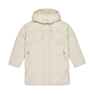(Women) New Balance Khaki Down Jacket with Hood and Solid Color Design. NPD48112-LBE