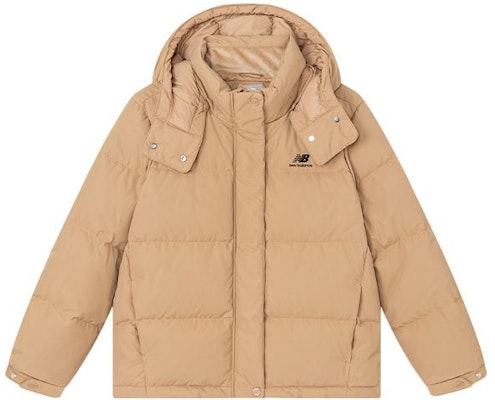 (Women) New Balance Khaki Logo Print Hooded Windproof Down Jacket. 5PC44172-BEI Order (Women) New Balance Khaki Logo Print Hooded Windproof Down Jacket. 5PC44172-BEI