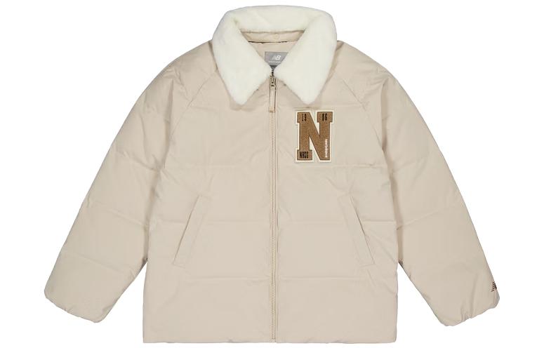 (Women) New Balance  Letter Zip Warm Down Jacket with Fur Collar Khaki. NPD4E122-LBE
