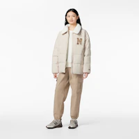 Shop (Women) New Balance Letter Zip Warm Down Jacket with Fur Collar Khaki. NPD4E122-LBE