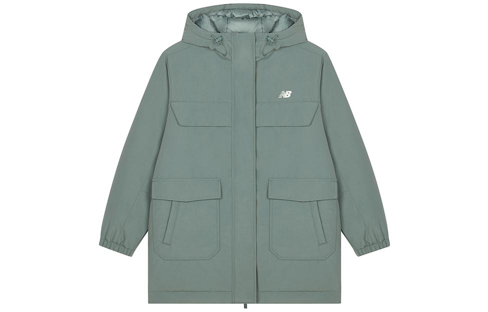 (Women) New Balance  Long Down Jacket Green Hooded Warm Coat AWJ33332-DKJ