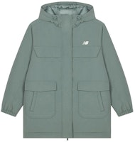 (Women) New Balance Long Down Jacket Green Hooded Warm Coat AWJ33332-DKJ (Women) New Balance Long Down Jacket Green Hooded Warm Coat AWJ33332-DKJ