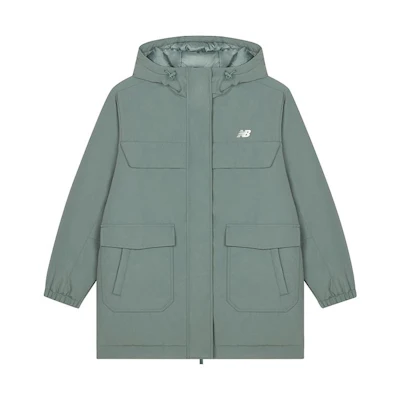 (Women) New Balance Long Down Jacket Green Hooded Warm Coat AWJ33332-DKJ