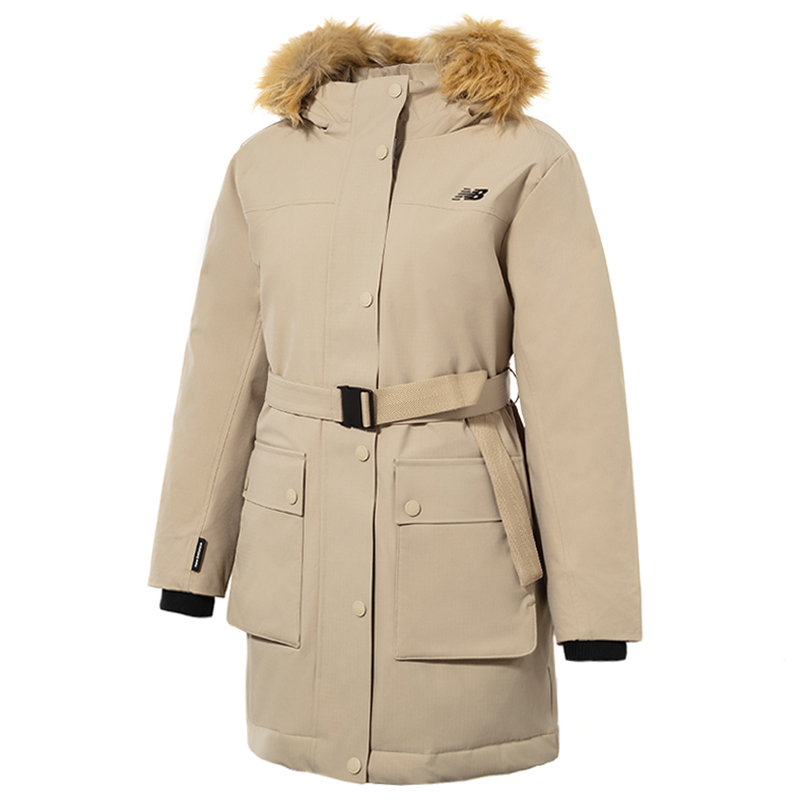 (Women) New Balance  Long Hooded Windproof Down Jacket Khaki Casual Wear AWJ34318SOT