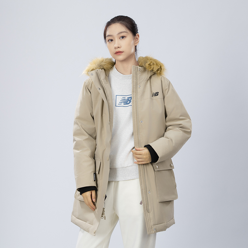 Purchase (W) ニューバランス 防風ロングフードダウンジャケット カーキ カジュアルウェア AWJ34318SOT