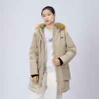 Purchase (Women) New Balance Long Hooded Windproof Down Jacket Khaki Casual Wear AWJ34318SOT