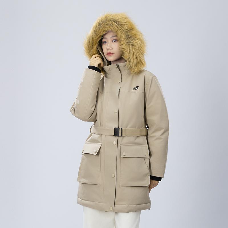 Sizing (W) ニューバランス 防風ロングフードダウンジャケット カーキ カジュアルウェア AWJ34318SOT