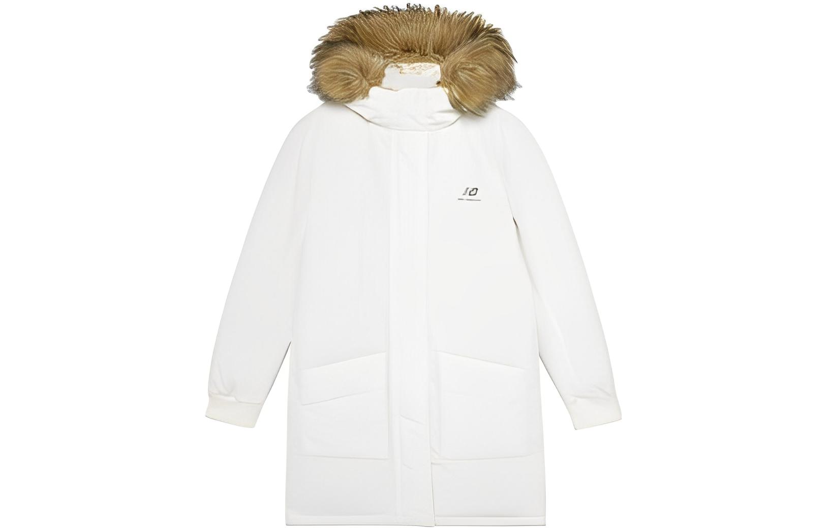 (Women) New Balance  White Down Jacket with Fur Hood and Logo Print. AWJ23345-CRM