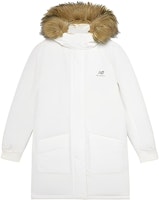 (Women) New Balance White Down Jacket with Fur Hood and Logo Print. AWJ23345-CRM (Women) New Balance White Down Jacket with Fur Hood and Logo Print. AWJ23345-CRM