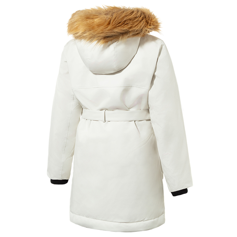 Lookbook (Women) New Balance  White Hooded Long Down Jacket with Fur Collar. AWJ34318CIC