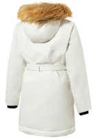 Lookbook (Women) New Balance White Hooded Long Down Jacket with Fur Collar. AWJ34318CIC