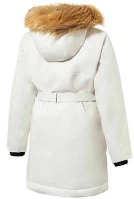 (Women) New Balance White Hooded Long Down Jacket with Fur Collar. AWJ34318CIC Lookbook (Women) New Balance White Hooded Long Down Jacket with Fur Collar. AWJ34318CIC