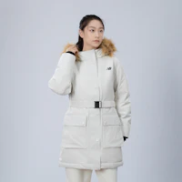 Details for (Women) New Balance White Hooded Long Down Jacket with Fur Collar. AWJ34318CIC
