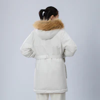 Cheap (Women) New Balance White Hooded Long Down Jacket with Fur Collar. AWJ34318CIC