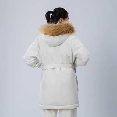 (Women) New Balance White Hooded Long Down Jacket with Fur Collar. AWJ34318CIC Cheap (Women) New Balance White Hooded Long Down Jacket with Fur Collar. AWJ34318CIC