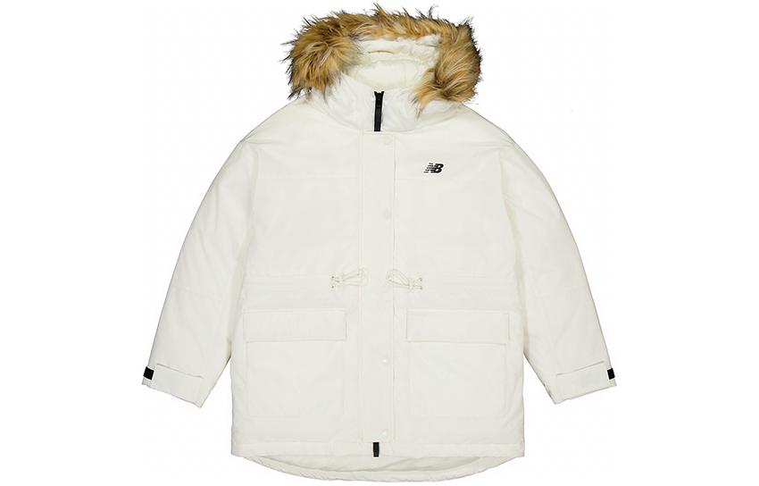 (Women) New Balance  White Hooded Short Down Jacket - Warm and Stylish. AWJ33325-CIC