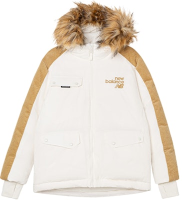 (W) New Balance 白色拼布燈芯絨毛領連帽羽絨外套 AWJ24306-CIC Order (W) New Balance 白色拼布燈芯絨毛領連帽羽絨外套 AWJ24306-CIC