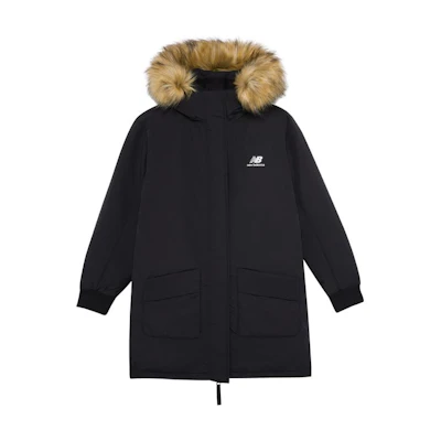 (Women) New Balance Winter Black Logo Zip Hoodie Down Coat. AWJ23345-BK