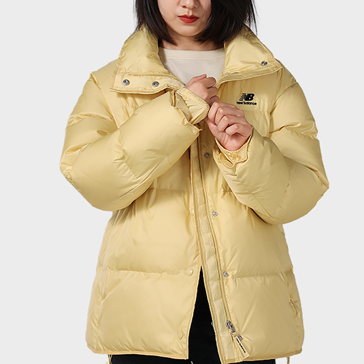 Shop (Women) New Balance  Winter Yellow Puffer Jacket with Logo and Zipper High Collar. 5PB4U152-YL