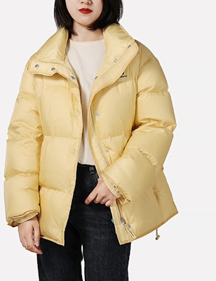 (Women) New Balance Winter Yellow Puffer Jacket with Logo and Zipper High Collar. 5PB4U152-YL Purchase (Women) New Balance Winter Yellow Puffer Jacket with Logo and Zipper High Collar. 5PB4U152-YL