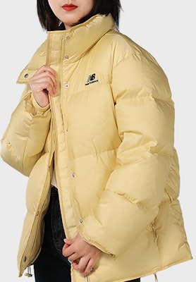 (Women) New Balance Winter Yellow Puffer Jacket with Logo and Zipper High Collar. 5PB4U152-YL 1