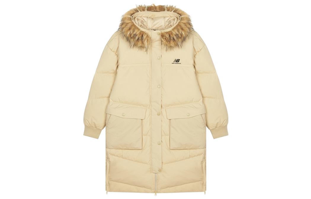 (Women) New Balance  Yellow Down Jacket with Fur Hood and Logo Print. AWJ14354-PEB