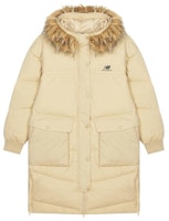 (Women) New Balance Yellow Down Jacket with Fur Hood and Logo Print. AWJ14354-PEB (Women) New Balance Yellow Down Jacket with Fur Hood and Logo Print. AWJ14354-PEB