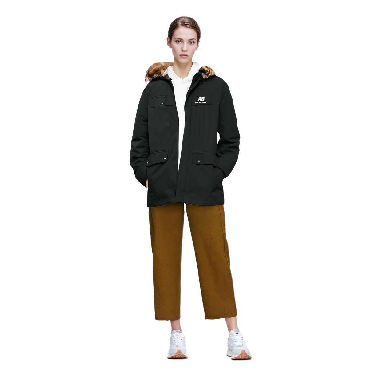 Details for (Women) New Balance Black Down Jacket with Fur Hood Winter Coat Long Sleeve. AWJ13340-BK