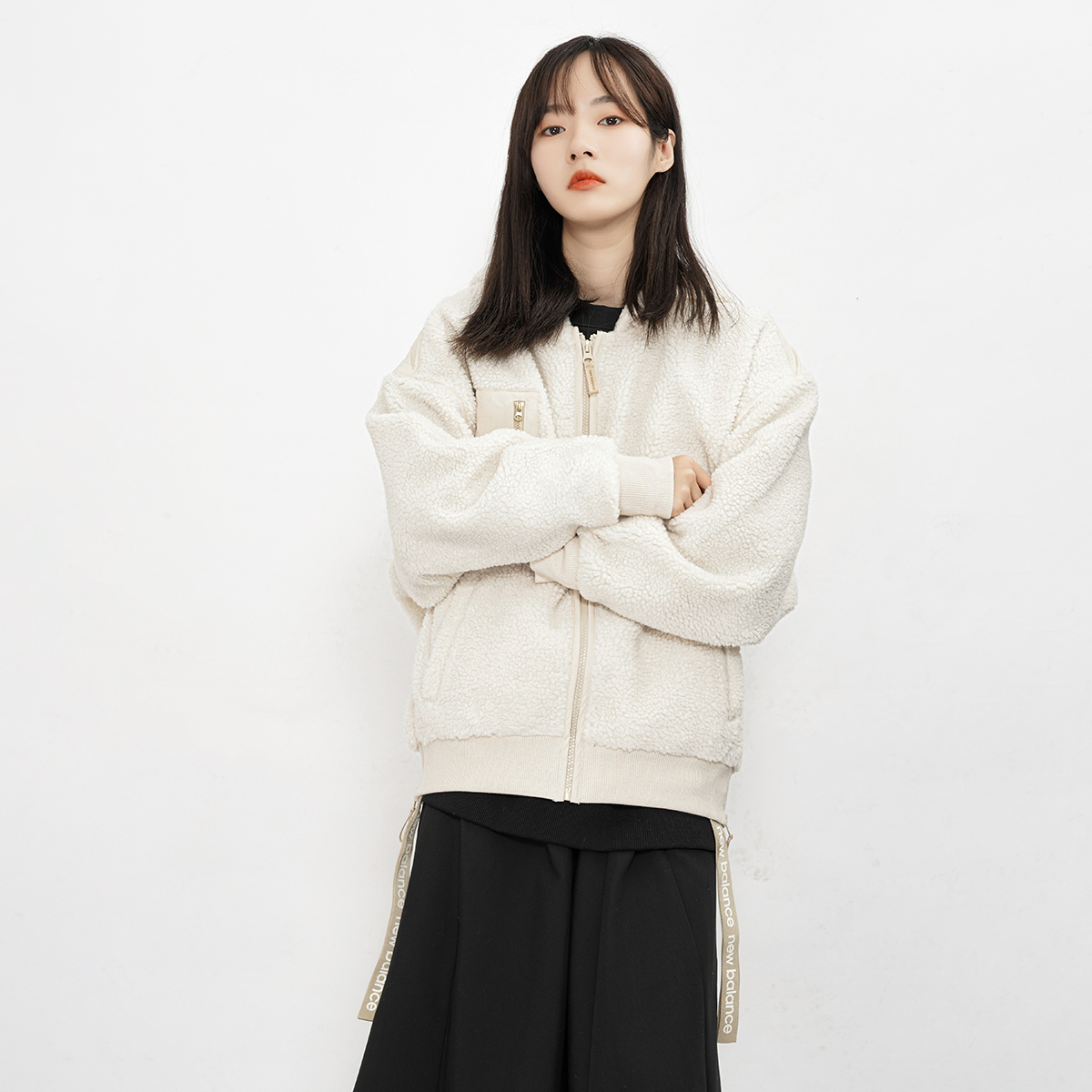 Sizing (W) 新百伦休闲针织连帽夹克 - 米白色 AWJ13328-MSU