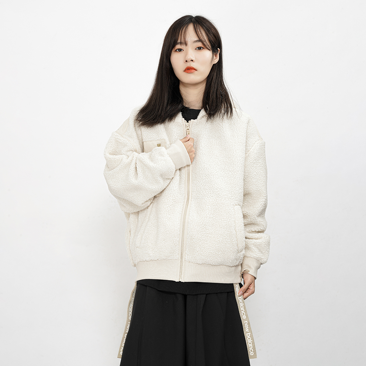 Cheap (W) 新百伦休闲针织连帽夹克 - 米白色 AWJ13328-MSU