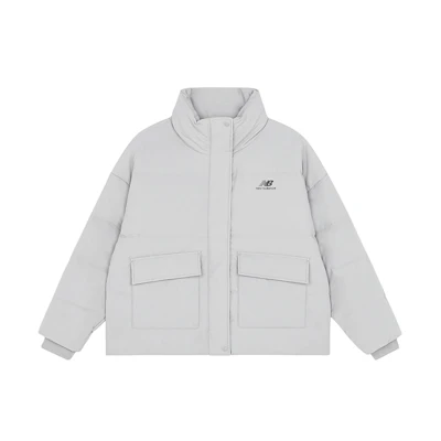 (Women) New Balance Gray Logo Puffer Jacket Winter Warm Stand Collar Coat AWJ13342-AL