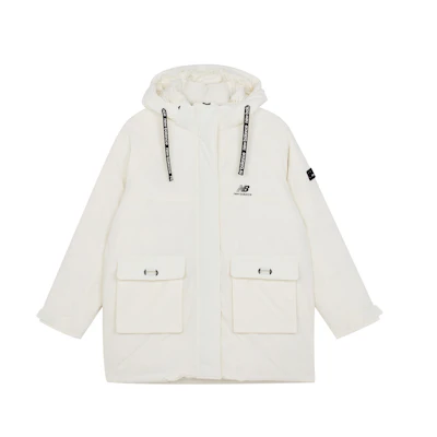 (Women) New Balance Logo Embroidered Long Down Jacket Winter White Coat. AWJ14350-NMC