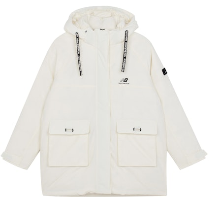 (Women) New Balance Logo Embroidered Long Down Jacket Winter White Coat. AWJ14350-NMC Order (Women) New Balance Logo Embroidered Long Down Jacket Winter White Coat. AWJ14350-NMC