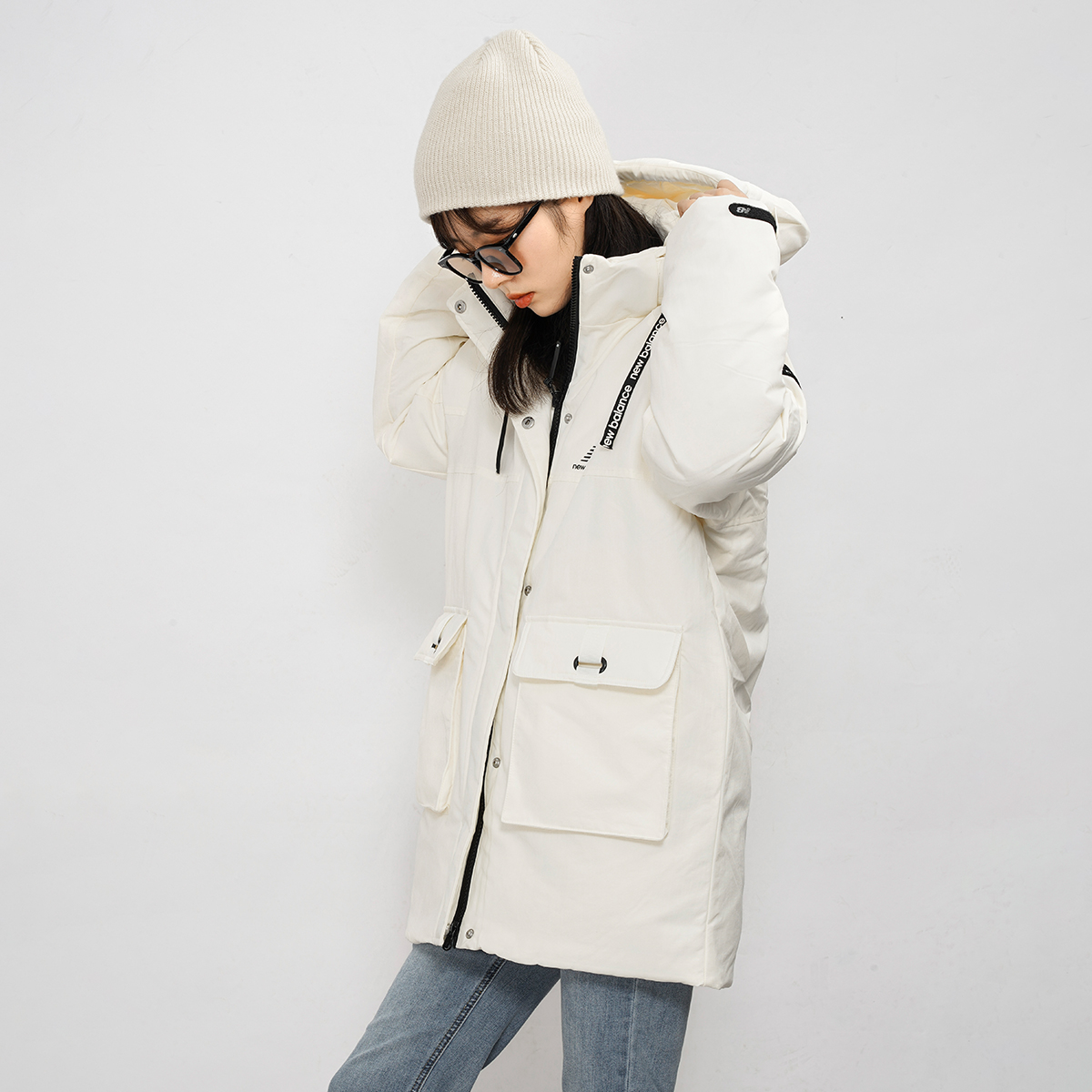 Purchase (Women) New Balance Logo Embroidered Long Down Jacket Winter White Coat. AWJ14350-NMC