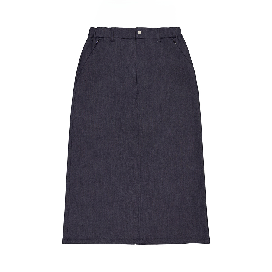 (Women) New Balance MET 24  Indigo Denim Skirt with Logo and Mid-Waist Design. AWK45023-IN