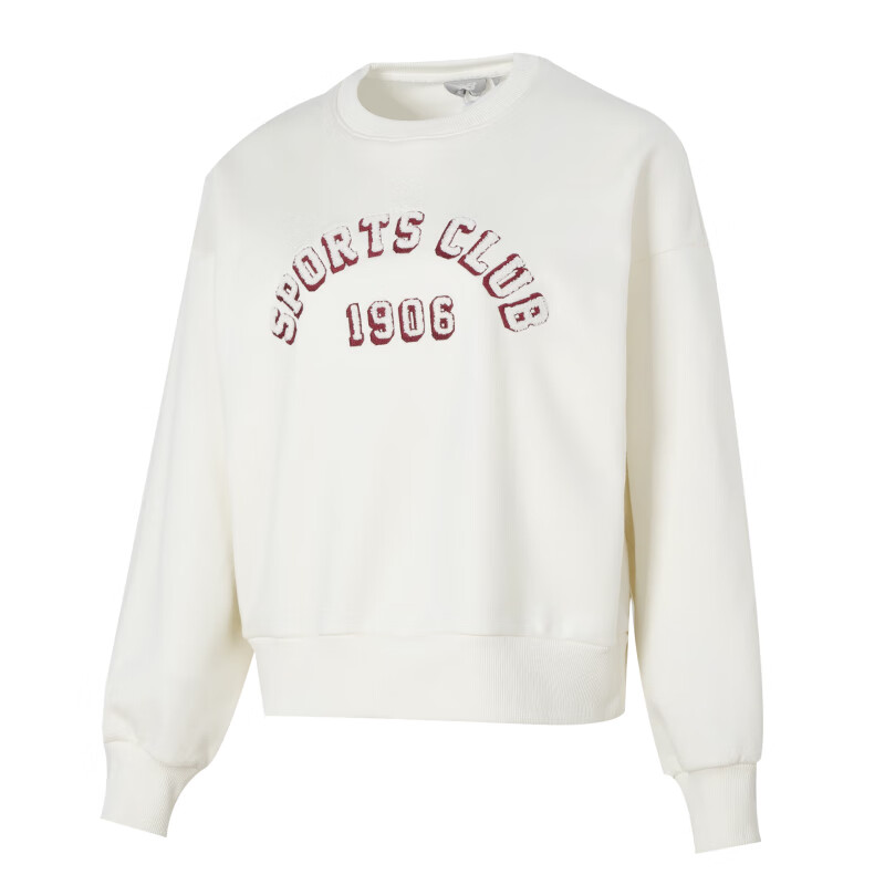 (Women) New Balance White Fleece Embroidered Sweatshirt - Breathable & Loose Fit NCD4E212-IV