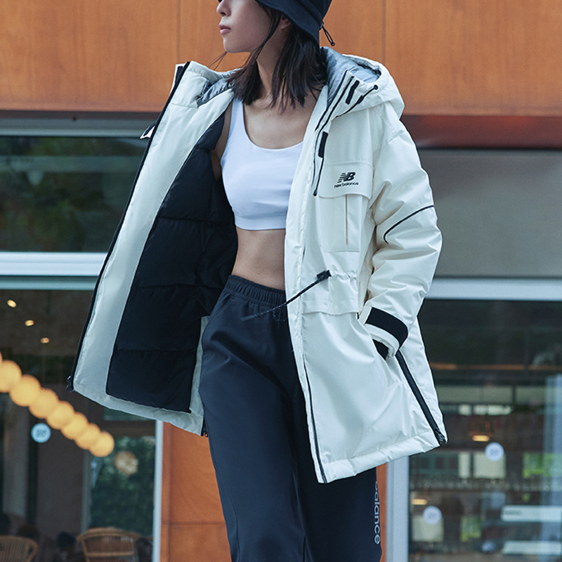 (Women) New Balance White Hooded Long Down Jacket with Multiple Pockets Winter. AWJ14367-NMC 圖 4