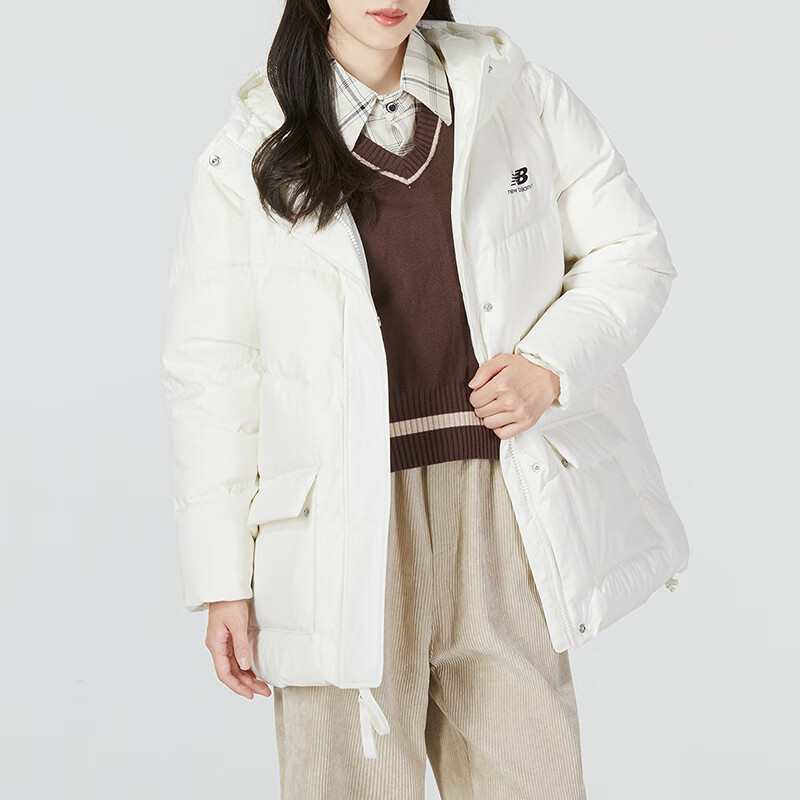 (Women) New Balance White Hooded Long Down Jacket with Multiple Pockets Winter. AWJ14367-NMC 圖 6