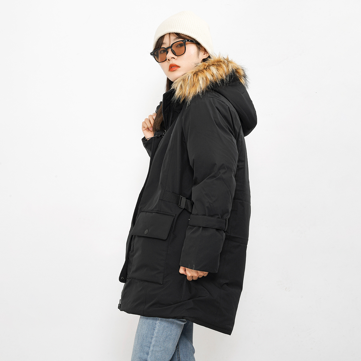 Cheap (W) New Balance Jaket Musim Sejuk Hitam dengan Hood Bulu Hangat. AWJ14352-BK