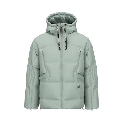 (Women) New Balance Winter Down Jacket Solid Color Drawstring Hoodie Green. AWJ14361-NTD
