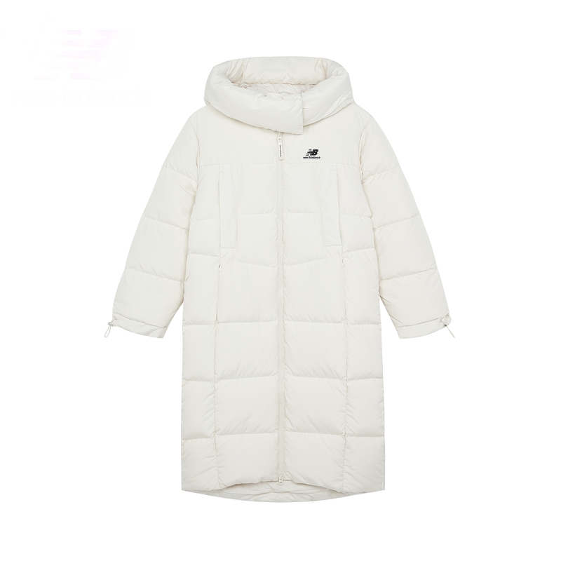 (Women) New Balance Winter White Long Down Jacket with Hood and Logo Design. 5PB43172-CRE