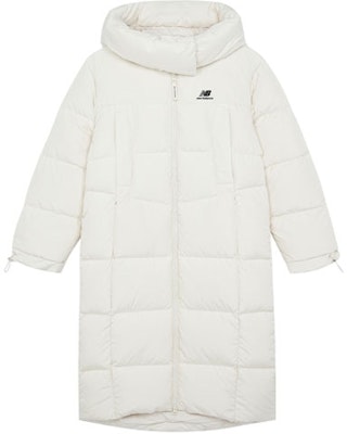 (W) 뉴발란스 윈터 화이트 후드 로고 디자인 롱 다운 자켓. 5PB43172-CRE Order (W) 뉴발란스 윈터 화이트 후드 로고 디자인 롱 다운 자켓. 5PB43172-CRE