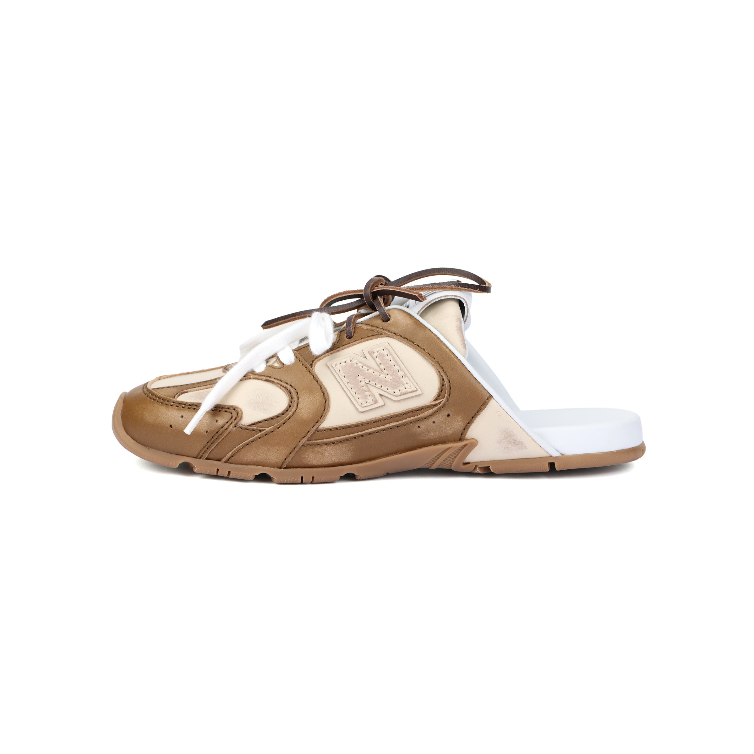 (Women) New Balance x MIU MIU NB 530 SL Calf Leather Mules Grey. 5E333E_3LOO_F02CR_F_005