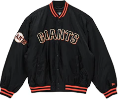 (Women) New Era Black Baseball Collar Embroidered Letter Jacket. 14397900 (Women) New Era Black Baseball Collar Embroidered Letter Jacket. 14397900