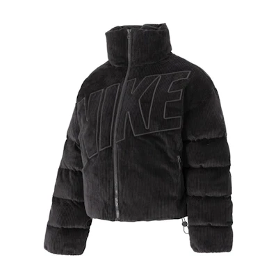 (Women) Nike Black Corduroy Down Jacket Short Solid Casual Style FD8214-010
